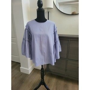 DRA ANTHROPOLOGIE Striped Bell Sleeve with ruffles Blouse Size Large